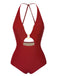 1950s Hollow Ring Backless Halter Swimsuit