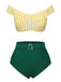 Multicolor 1930s Off-Shoulder Stripes Swimsuit