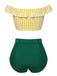 Multicolor 1930s Off-Shoulder Stripes Swimsuit