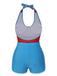 Red & Blue 1930s Solid Patchwork Swimsuit Set