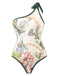 1940s Floral One Shoulder Swimsuit & Cover Up