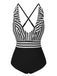 1950s Color Contrast Striped Ruffle Swimsuit