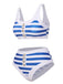 Blue & White 1950s Stripes Buttons Swimsuit