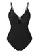 1950s Solid Hollow V-Neck One-Piece Swimsuit