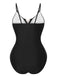 1950s Solid Hollow V-Neck One-Piece Swimsuit