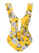 1950s All-Over Print Ruffled Belt One-Piece Swimsuit
