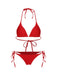 Red 1950s Solid Halter Bikini Set & Cover-Up