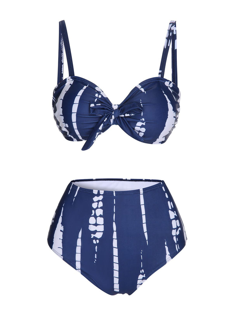 Dark Blue 1960s Dyed Graphic Strap Swimsuit & Cover Up
