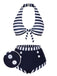 [Pre-Sale] Dark Blue 1930s Stripes Halter Buttons Swimsuit