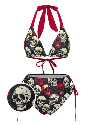 [US Warehouse] Multicolor 1950s Skull Halter Swimsuit