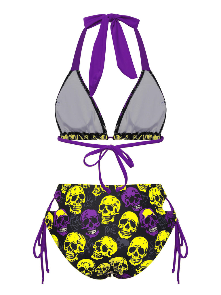 Yellow 1950s Skull Halter Swimsuit