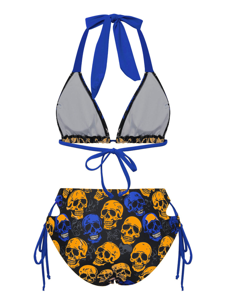 [Pre-Sale] Yellow 1950s Skull Halter Swimsuit