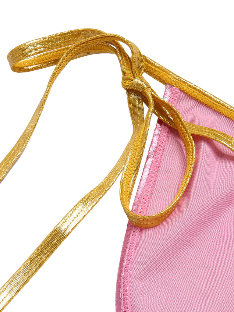 Pink & Yellow 1970s Heart Ring Bikini Set