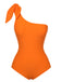 Orange 1940s Solid Swimsuit & High Low Cover-Up