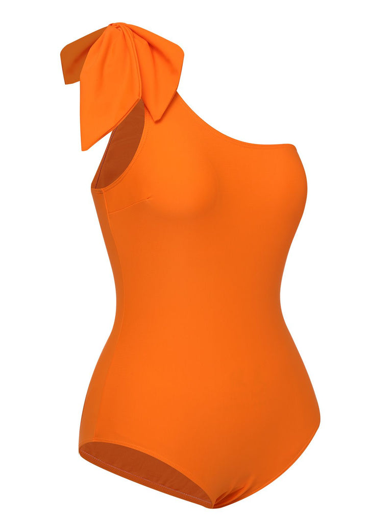 Orange 1940s Solid Swimsuit & High Low Cover-Up