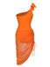 Orange 1940s Solid Swimsuit & High Low Cover-Up
