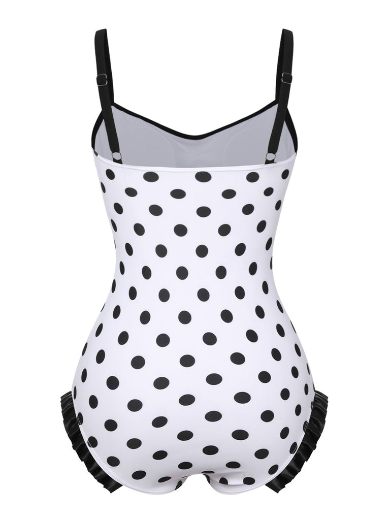 [Pre-Sale] White 1950s Polka Dots Strap Swimsuit