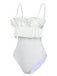 White 1970s Solid Ruffles Bandeau Swimsuit