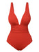 Red 1950s Solid Deep V One-Piece Swimsuit