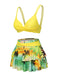 1950s Solid Top & Double Layer Printing Swimsuit