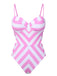 Pink 1940s Striped Bandeau One-Piece Swimsuit