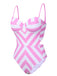 Pink 1940s Striped Bandeau One-Piece Swimsuit