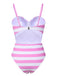 Pink 1940s Striped Bandeau One-Piece Swimsuit