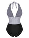 Black 1950s Deep V-Neck Stripe Swimsuit
