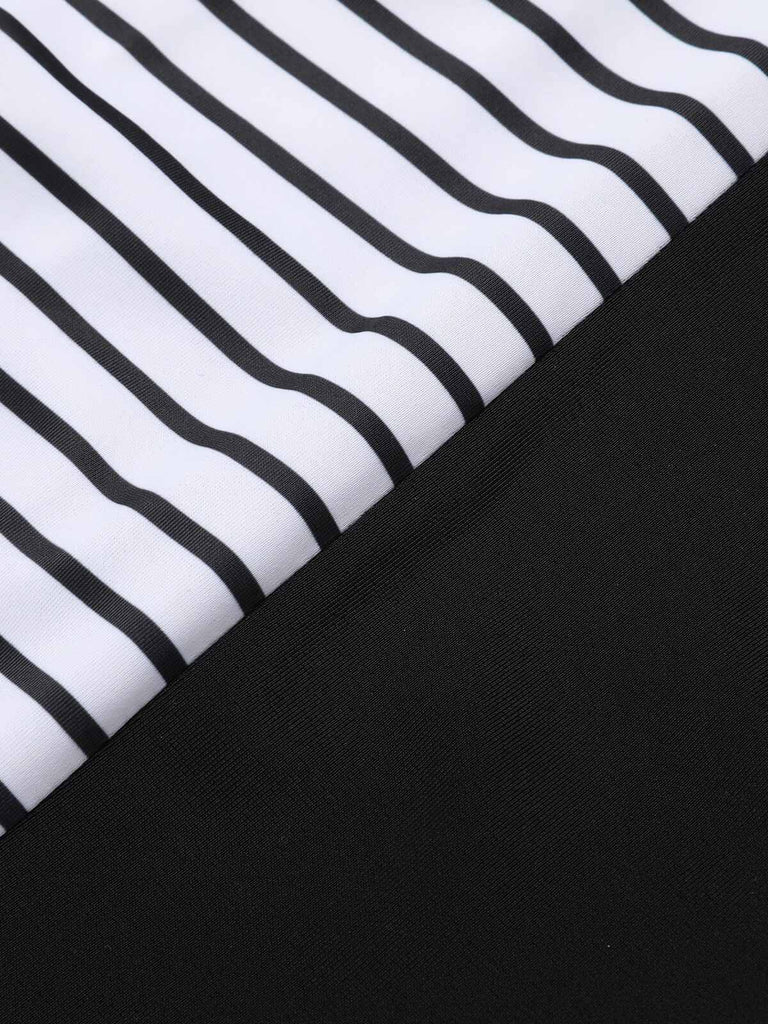 Black 1950s Deep V-Neck Stripe Swimsuit