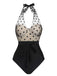 Black 1950s Halter Polka Dots Mesh Swimsuit