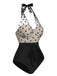 Black 1950s Halter Polka Dots Mesh Swimsuit