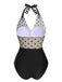 Black 1950s Halter Polka Dots Mesh Swimsuit