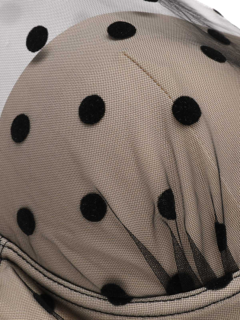 Black 1950s Halter Polka Dots Mesh Swimsuit
