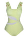 Green 1950s Solid Waist Cutout Ring Swimsuit