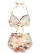 Pink 1940s Butterfly Back Lace Up Halter Swimsuit
