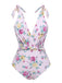 Lavender 1940s Floral Shoulder Tie Swimsuit