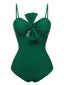 Dark Green 1940s Bow Spaghetti Strap Swimsuit