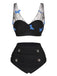 Black 1960s 3D Butterfly Mesh Pleated Swimsuit