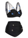 Black 1960s 3D Butterfly Mesh Pleated Swimsuit