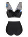 Black 1960s 3D Butterfly Mesh Pleated Swimsuit