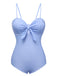 Blue 1950s Plaid Knot Strap Swimsuit