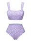 Lavender 1950s Floral Wide Strap Swimsuit