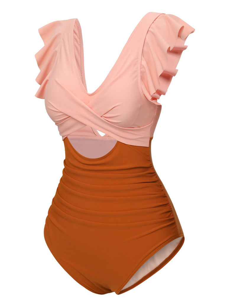 Skin & Orange 1940s Ruffle Cutout Swimsuit