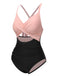 Pink & Black 1940s Hollow Waist Patchwork Swimsuit
