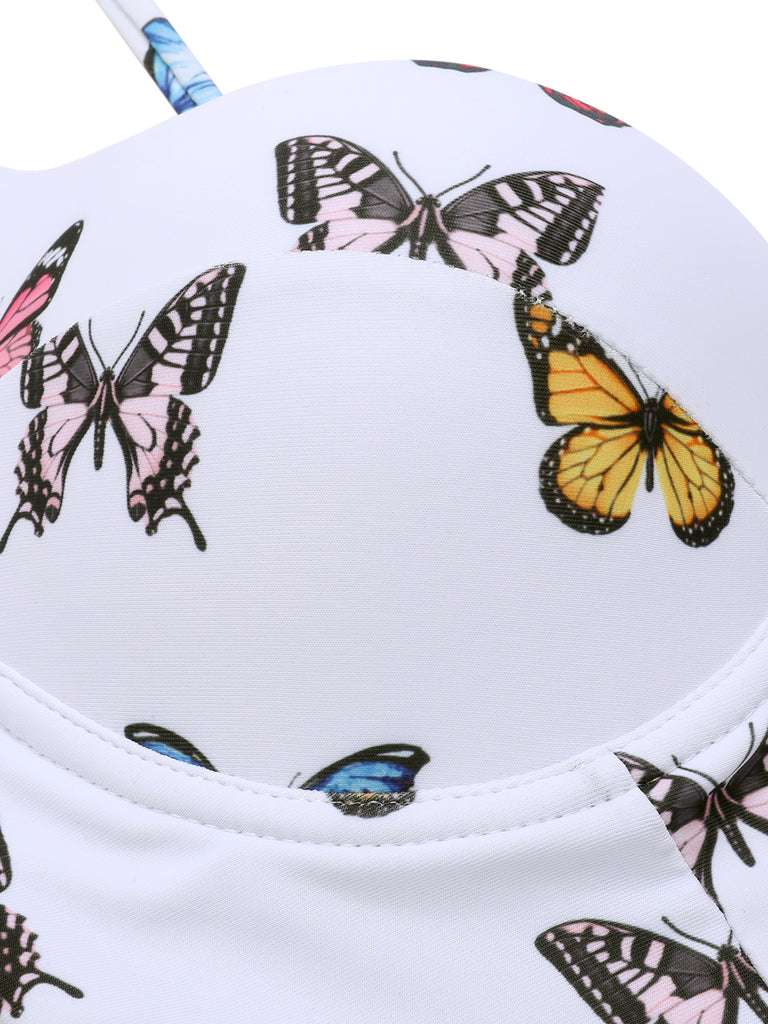 White 1970s Butterfly Strap One-Piece Swimsuit