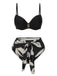 Black 1970s Leaves Strap Bikini & Long Cover-Up