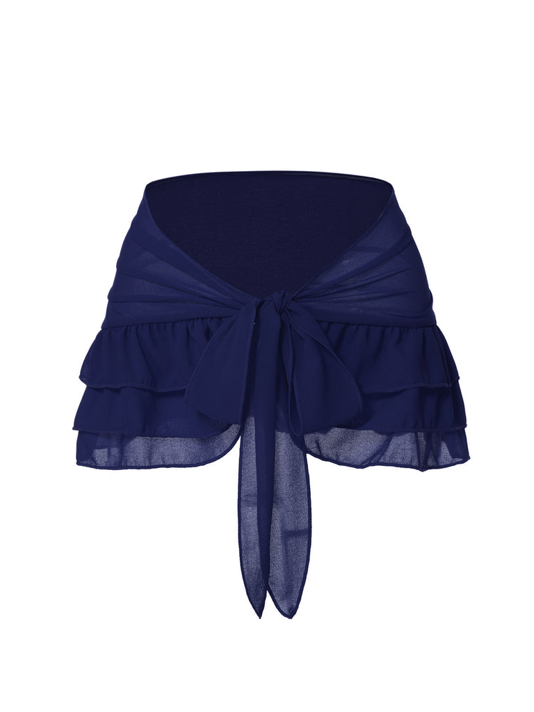[Pre-Sale] 2PCS Blue 1960s Roses Halter Swimsuit & Skirt Cover-Up