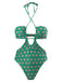 2PCS Green 1940s Flowers One-Piece Swimsuit & Cover-Up