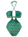 2PCS Green 1940s Flowers One-Piece Swimsuit & Cover-Up
