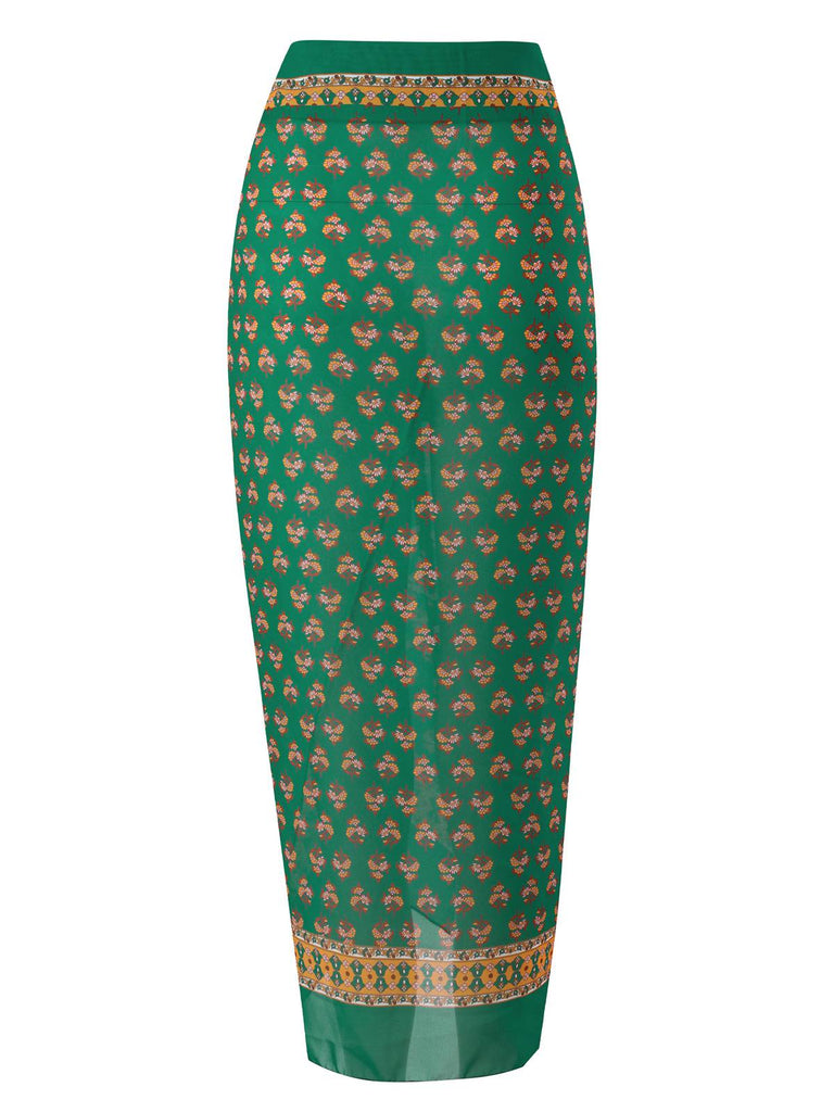 2PCS Green 1940s Flowers One-Piece Swimsuit & Cover-Up